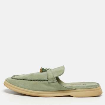 مملوكة مسبقًا حذاء سلايد لورو بيانا بابوش سويدي أخضر مزين دلايات مقاس 37
