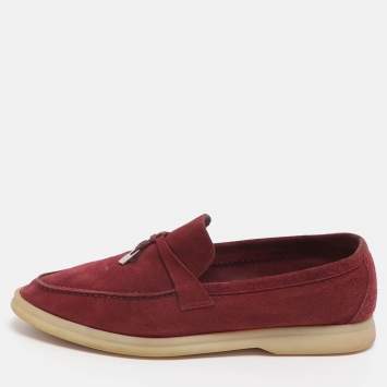 Pre Owned Loro Piana Summer Charms Walk Size 39.5 Red Suede Loafers