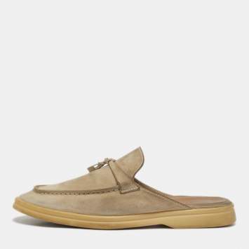 Pre Owned Loro Piana Babouche Charms Walk Size 38.5 Grey Suede Mules