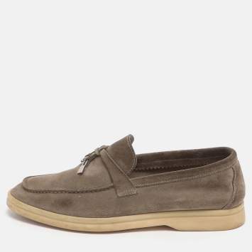 Pre Owned Loro Piana Summer Charms Walk Size 35.5 Green Suede Loafers