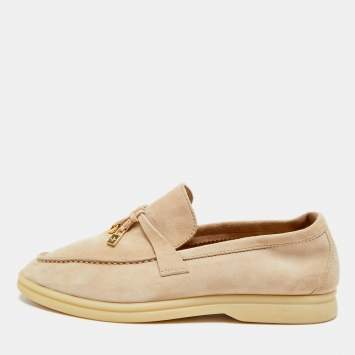 Pre Owned Loro Piana Summer Charms Walk Size 38 Beige Suede Loafers