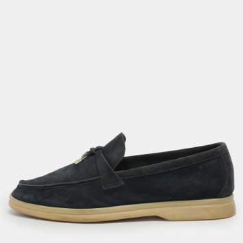 Pre Owned Loro Piana Summer Charms Walk Size 38 Blue Suede Loafers