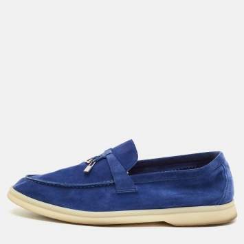 Pre Owned Loro Piana Summer Charms Walk Size 38.5 Blue Suede Loafers