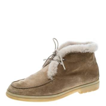 Pre Owned Loro Piana Beige Suede and Fur Open Walk Ankle Boots Size 36