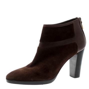 Pre Owned Loro Piana Brown Suede And Leather Ankle Boots Size 40