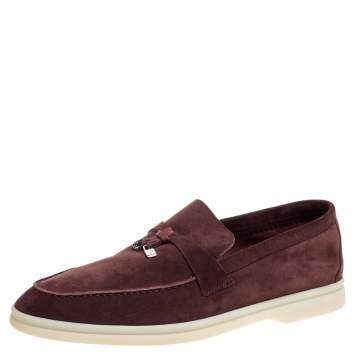 Pre Owned Loro Piana Maroon Suede Summer Charms Walk Moccasins Size 39.5