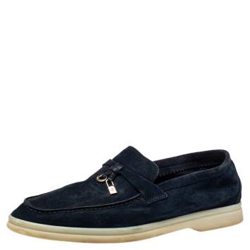 مملوكة مسبقًا Loro Piana Blue Suede Summer Charms Walk Slip On Loafers Size 37.5