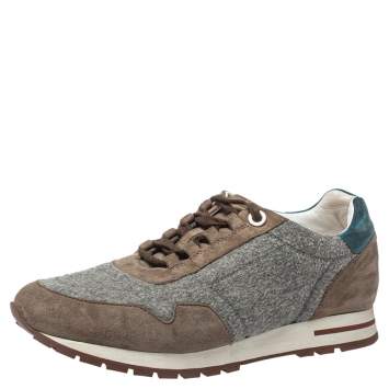 Pre Owned Loro Piana Grey/Blue Suede And Fabric Low Top Sneaker Size 36