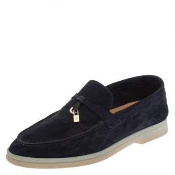 Pre Owned Loro Piana Dark Blue Summer Charms Walk Loafers Size 37