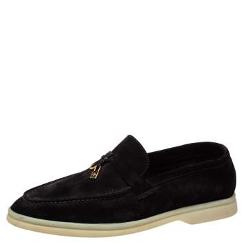 Pre Owned Loro Piana Black Suede Summer Charms Walk Slip On Loafers Size 39