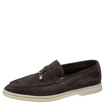 مملوكة مسبقًا Loro Piana Brown Suede Summer Charms Walk Slip on Loafers Size 39