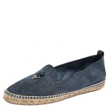 مملوكة مسبقًا Loro Piana Blue Suede Summer Charms Walk Espadrille Flats Size 38