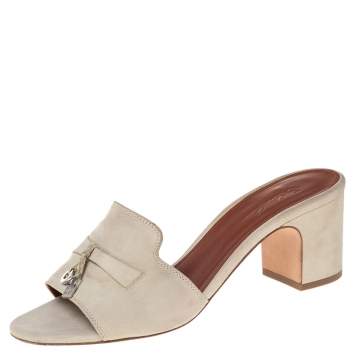 Pre Owned Loro Piana Grey Suede Charms Slide Sandals Size 38.5