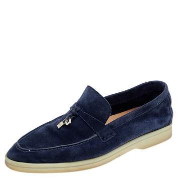Pre Owned Loro Piana Blue Suede Summer Charms Walk Loafers Size 36.5