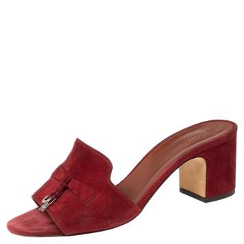 Pre Owned Loro Piana Burgundy Suede Charms Slide Sandals Size 38