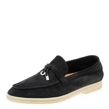 Pre Owned Loro Piana Black Suede Summer Charms Walk Slip On Loafers Size 37