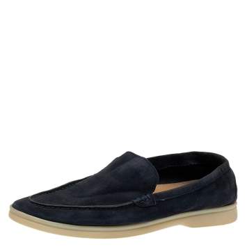 Pre Owned Loro Piana Navy Blue Suede Summer Walk Loafers Size 38.5