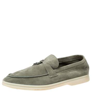 Pre Owned Loro Piana Light Olive Green Suede Summer Charms Walk Loafers Size 40