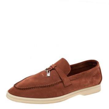 Pre Owned Loro Piana Brown Suede Summer Charms Walk Slip On Loafers Size 40