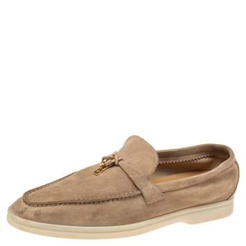 Pre Owned Loro Piana Beige Suede Summer Charms Walk  Loafers  Size 40