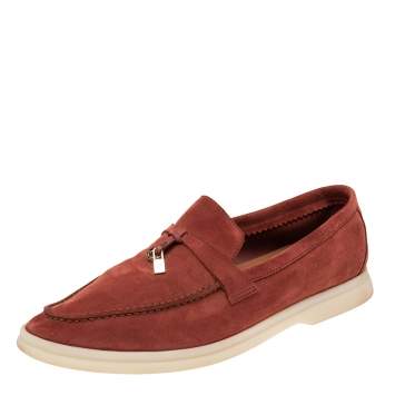 Pre Owned Loro Piana  Burgundy Suede Summer Charms Walk  Loafers Size 38.5