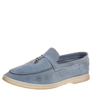 Pre Owned Loro Piana Blue Suede Summer Charms Walk  Loafers  Size 38.5