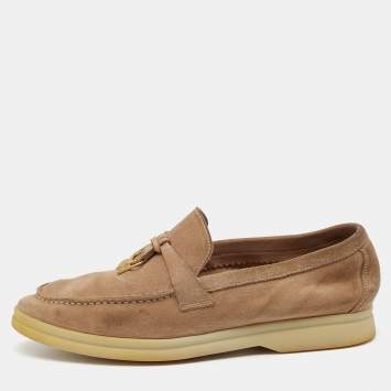 Pre Owned Loro Piana Beige Suede Summer Charms Walk  Loafers Size 35