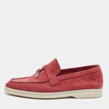 مملوكة مسبقًا Loro Piana  Coral Red Suede Summer Charms Walk Loafers Size 36