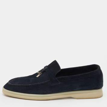 Pre Owned Loro Piana Navy Blue Suede Summer Charms Walk Slip On Loafers Size 38