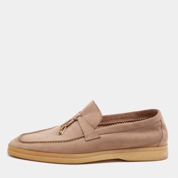 Pre Owned Loro Piana Beige Suede Summer Walk Charm Slip-On Loafers Size 38 