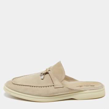 مملوكة مسبقًا Loro Piana Beige Suede Babouche Charms Walk Flat Mules Size 39.5