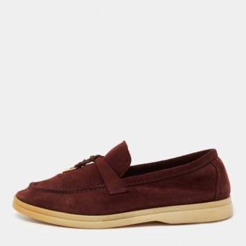 Pre Owned Loro Piana Burgundy Suede Summer Charms Walk Loafers Size 36.5