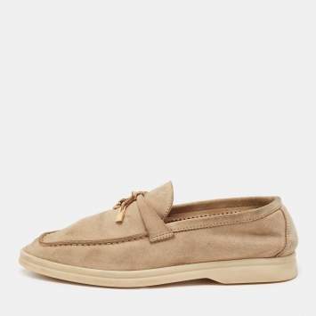 Pre Owned Loro Piana Beige Suede Summer Charms Walk Loafers Size 37.5
