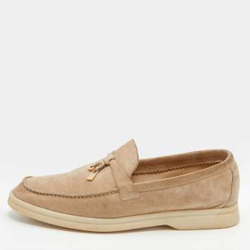 Pre Owned Loro Piana Beige Suede Summer Charms Walk Loafers Size 37.5