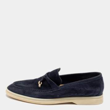 Pre Owned Loro Piana Navy Blue Summer Charms Walk Loafers Size 37