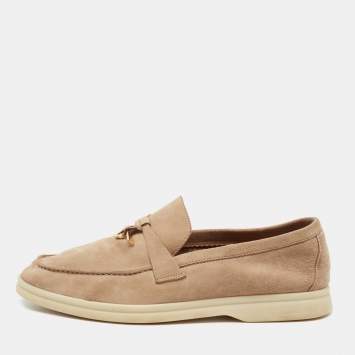 مملوكة مسبقًا Loro Piana Beige Suede Summer Charms Walk Loafers Size 39.5