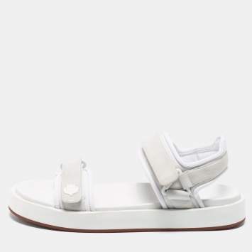 Pre Owned Loro Piana White Leather and Suede Waikiki Flat Sandals Size 40