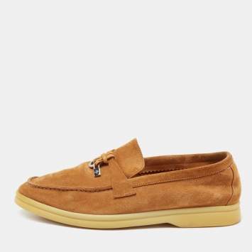 مملوكة مسبقًا Loro Piana Light Brown Suede Summer Charms Walk Loafers Size 36