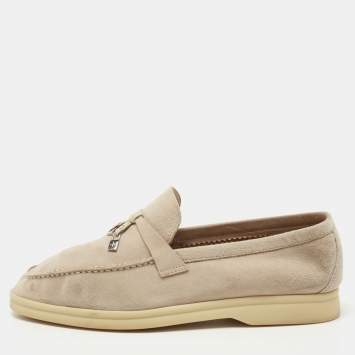 Pre Owned Loro Piana Beige Suede Summer Charms Walk Loafers Size 38