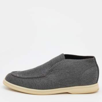 Pre Owned Loro Piana Grey Knit Fabric Open Walk Ankle Boots Size 39.5