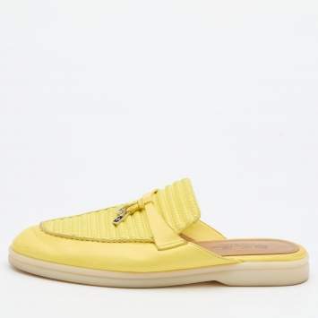 مملوكة مسبقًا Loro Piana Yellow Leather Summer Charms Walk Babouche Loafers Size 37.5
