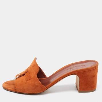Pre Owned Loro Piana Orange Suede Summer Charms Slide Sandals Size 38