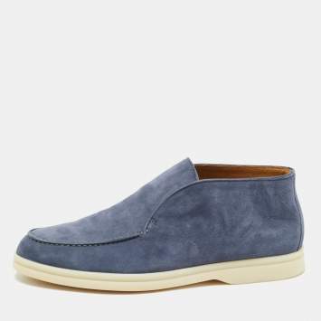 Pre Owned Loro Piana Blue Suede Open Walk Ankle Boots Size 38