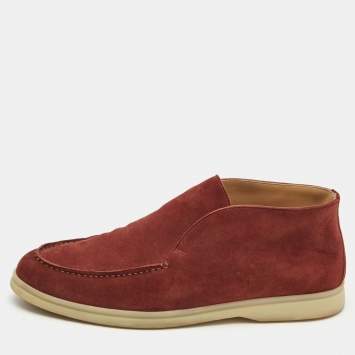 Pre Owned Loro Piana Burgundy Suede Open Walk Ankle Boots Size 37