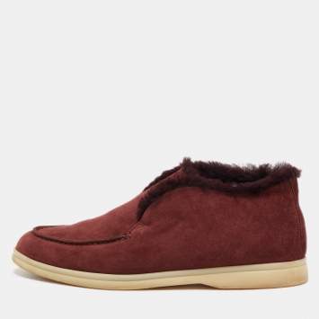 Pre Owned Loro Piana Burgundy Fur and Suede Open Walk Chukka Boots Size 38