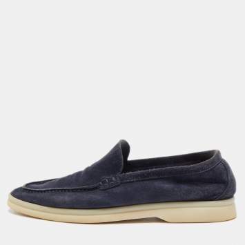 Pre Owned Loro Piana Navy Blue Suede Summer Walk Loafers Size 35