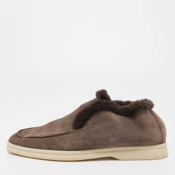 Pre Owned Loro Piana Brown Suede and Fur Open Walk Chukka Boots Size 38