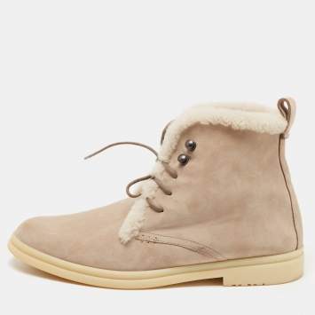 Pre Owned Loro Piana Grey Suede and Fur Open walk Ankle Boots Size 38