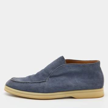 Pre Owned Loro Piana Blue Suede Open Walk Ankle Boots Size 38