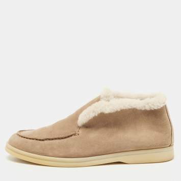 Pre Owned Loro Piana Beige Fur and Suede Open Walk  Boots Size 39